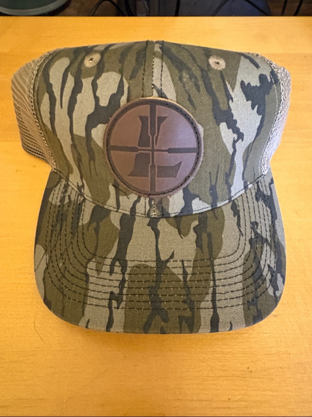 Leupold Camo Mesh Back Trucker Hat with Round Leather Patch